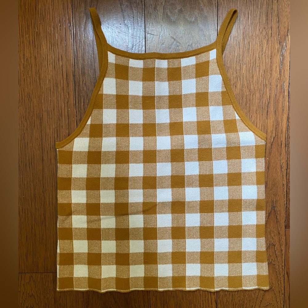 Madewell Mustard and White Checkered Tank Top